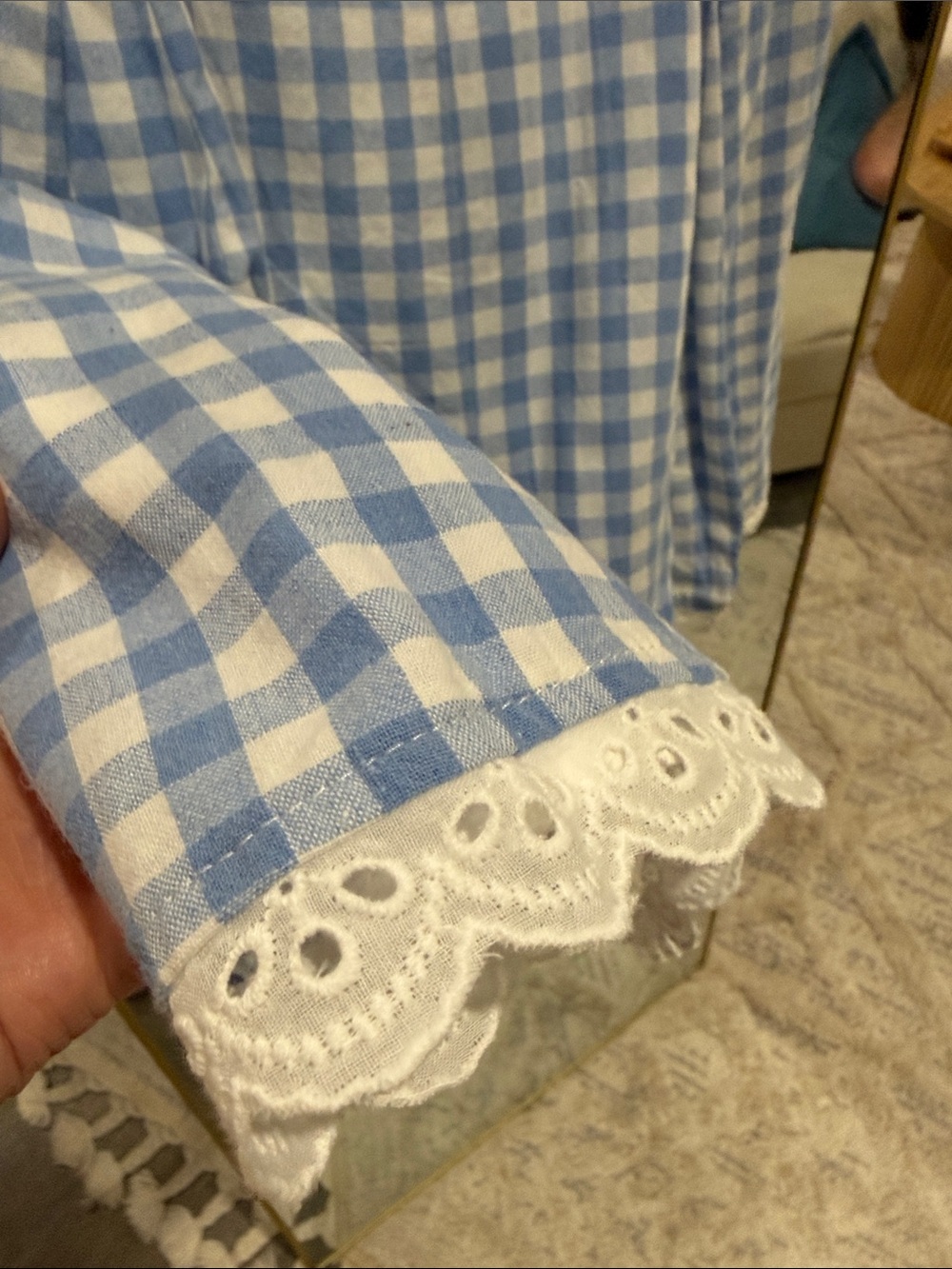 Blue Gingham Lace-Trim Dress - Picture 4 of 5